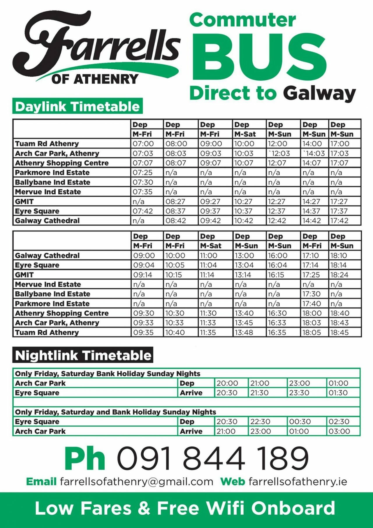 Athenry Galway 418 Bus Route Farrells of Athenry Bus hire company